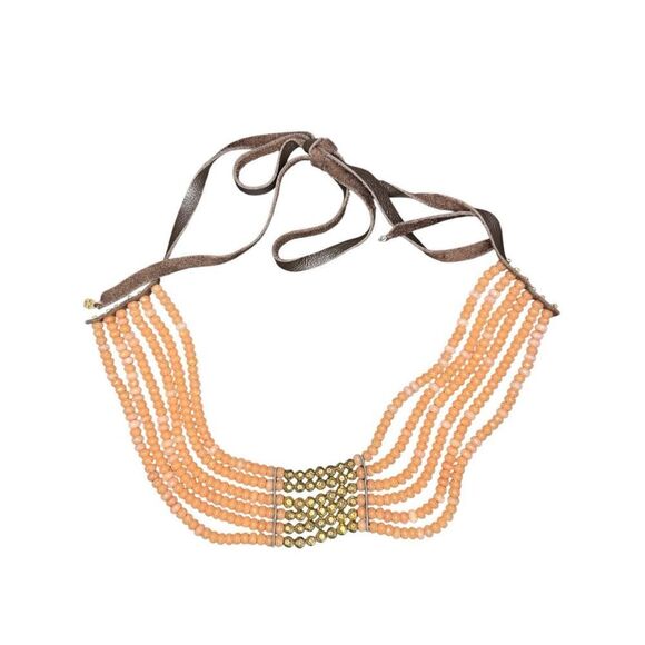 Lucky Brand Coral and Gold Multi Strand Necklace with suede tie - Picture 2 of 8